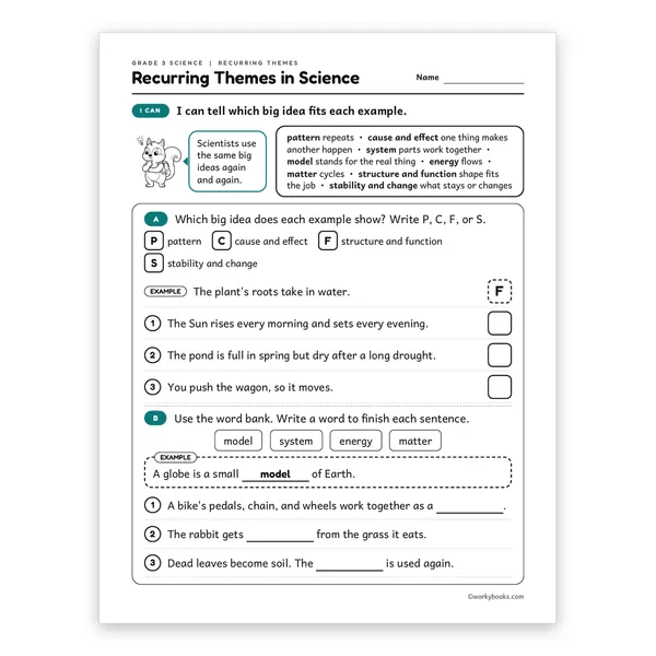 3rd Grade Recurring Themes in Science worksheet for grade 3