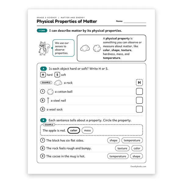 3rd Grade Physical Properties of Matter worksheet