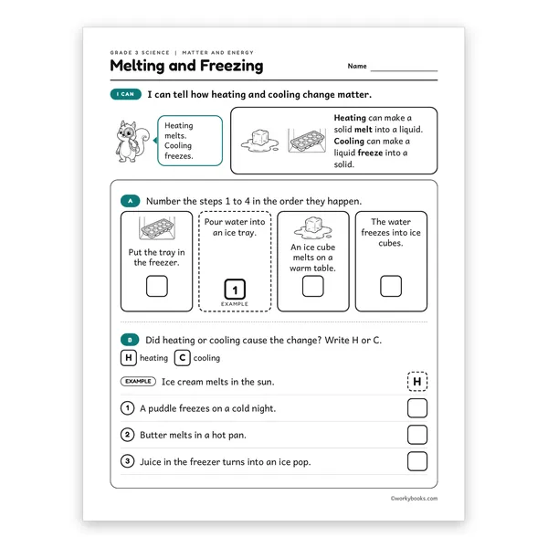 3rd Grade Melting and Freezing worksheet for grade 3