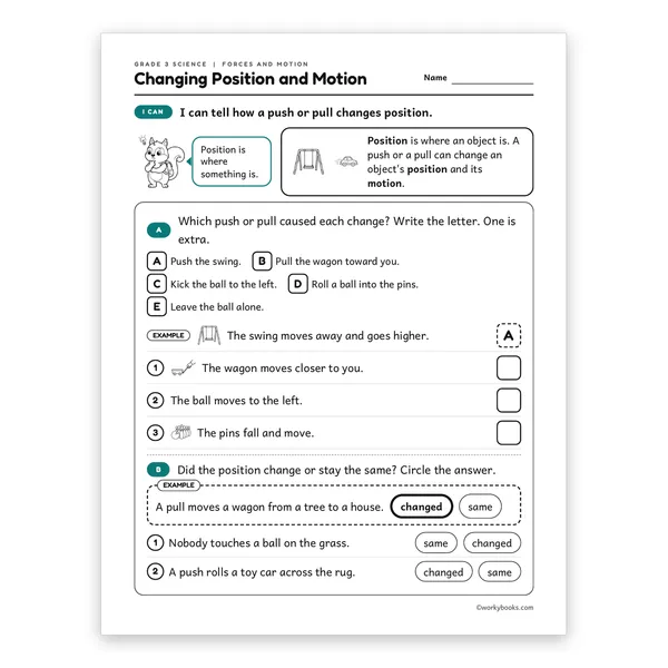 3rd Grade Changing Position and Motion worksheet for grade 3
