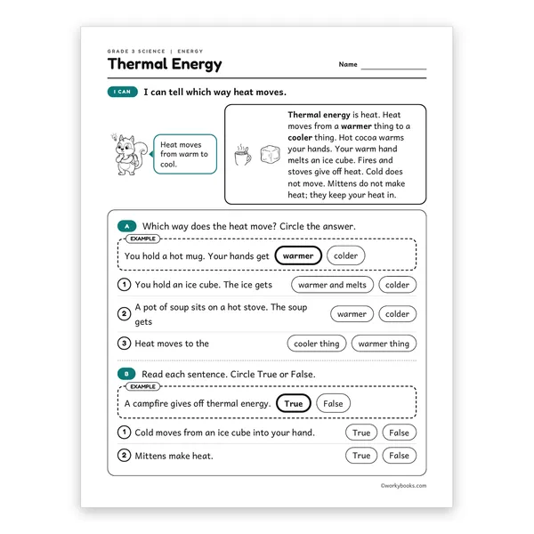 3rd Grade Thermal Energy worksheet for grade 3