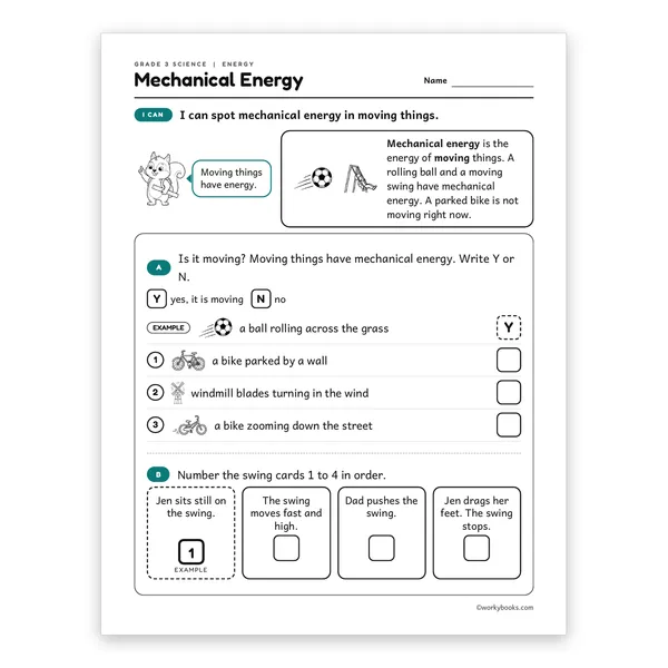 3rd Grade Mechanical Energy worksheet for grade 3