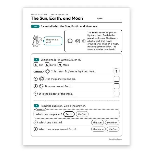 3rd Grade The Sun, Earth, and Moon worksheet for grade 3