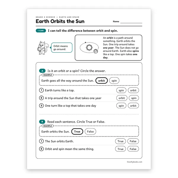 3rd Grade Earth Orbits the Sun worksheet for grade 3