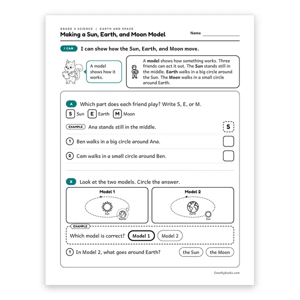 3rd Grade Making a Sun, Earth, and Moon Model worksheet for grade 3
