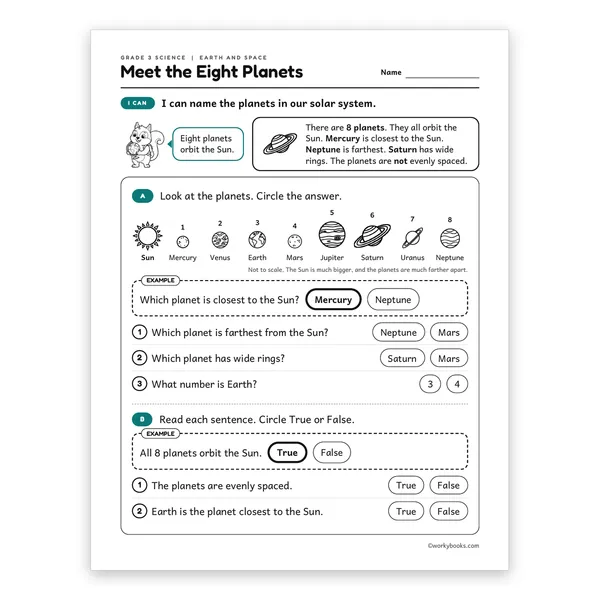 3rd Grade Meet the Eight Planets worksheet for grade 3