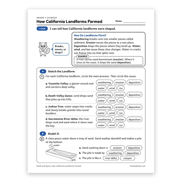How California Landforms Formed worksheet for grade 4