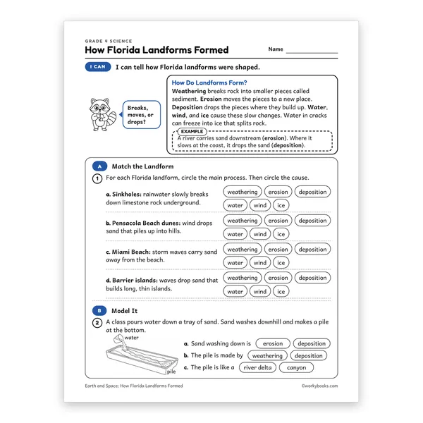 How Florida Landforms Formed worksheet for grade 4