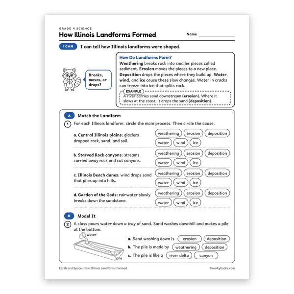 How Illinois Landforms Formed worksheet for grade 4