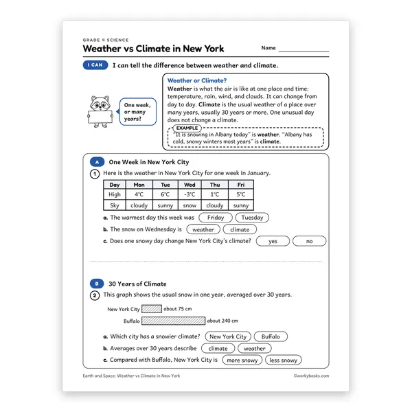 Weather vs Climate in New York worksheet for grade 4