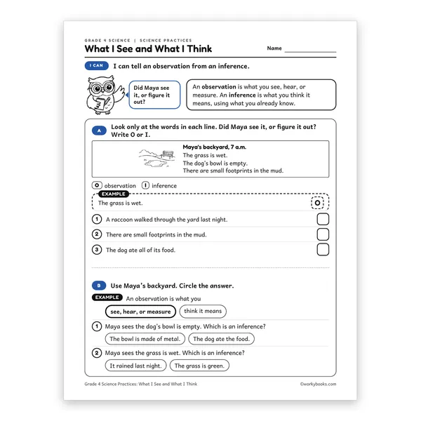 What I See and What I Think worksheet for grade 4