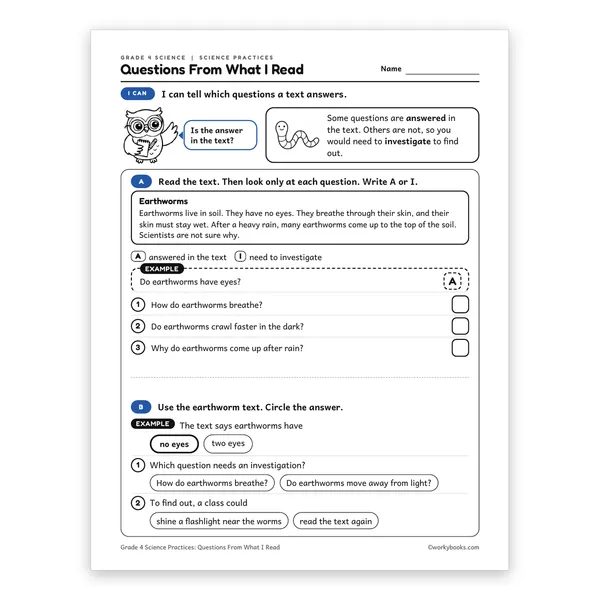 Questions From What I Read worksheet for grade 4