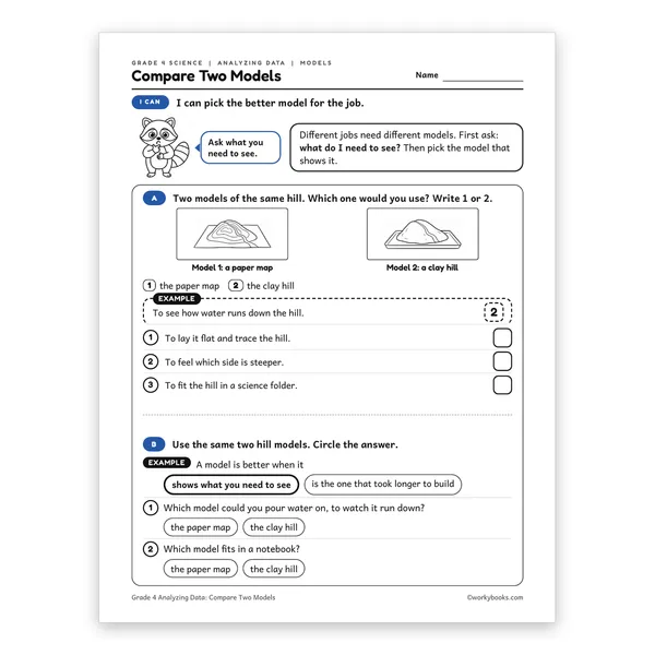 Compare Two Models worksheet for grade 4