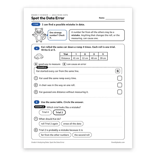 Spot the Data Error worksheet for grade 4