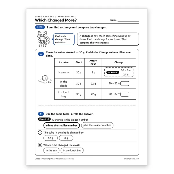 Which Changed More? worksheet for grade 4