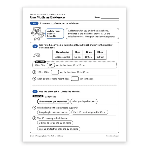 Use Math as Evidence worksheet for grade 4