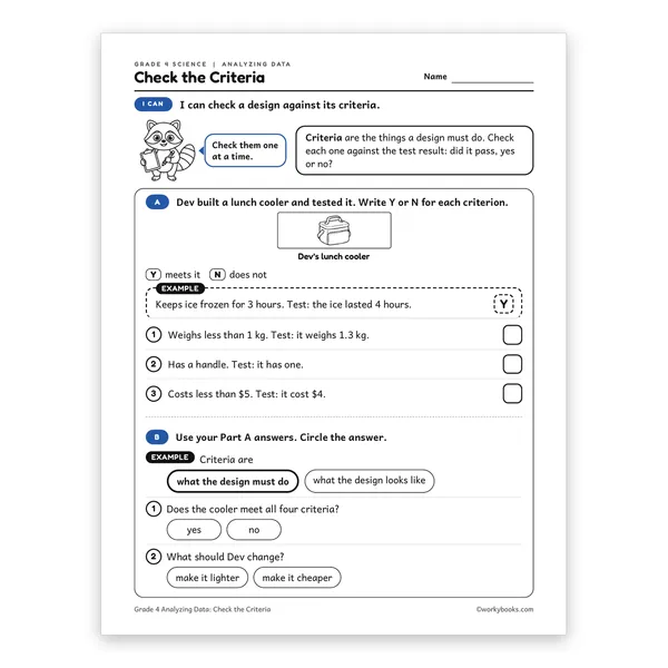 Check the Criteria worksheet for grade 4