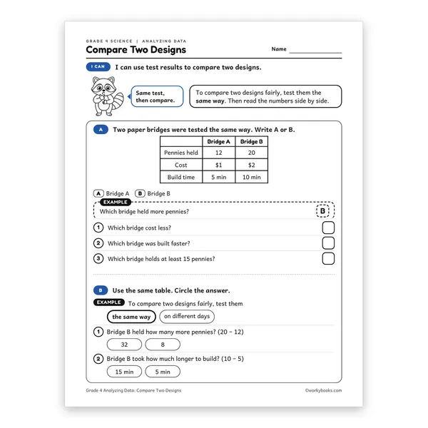 Compare Two Designs worksheet for grade 4