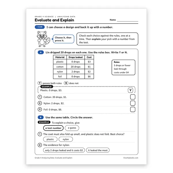 Evaluate and Explain worksheet for grade 4