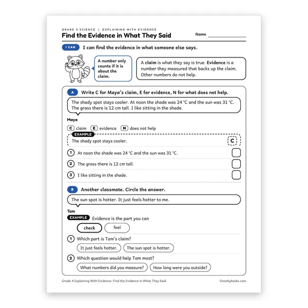 Find the Evidence in What They Said worksheet for grade 4