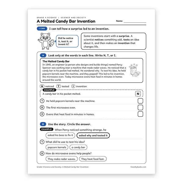 A Melted Candy Bar Invention worksheet for grade 4