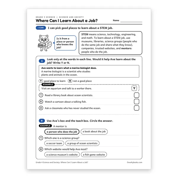 Where Can I Learn About a Job? worksheet for grade 4