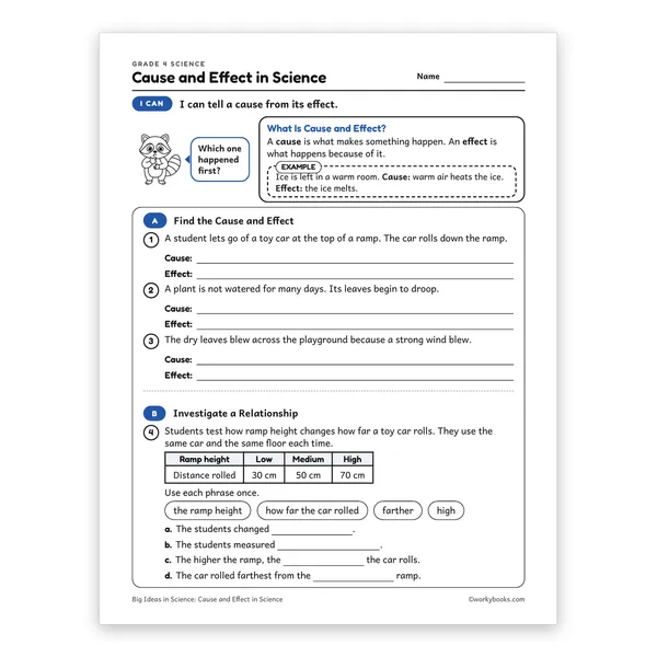 Cause and Effect in Science worksheet for grade 4