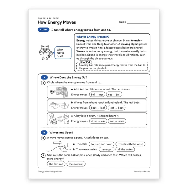 How Energy Moves worksheet for grade 4