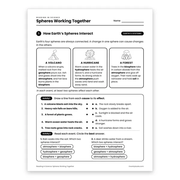 Spheres Working Together worksheet for grade 6