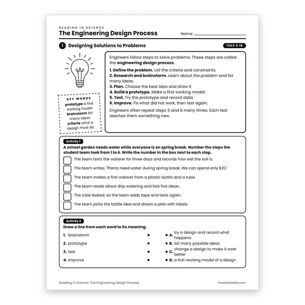 The Engineering Design Process worksheet for grade 6