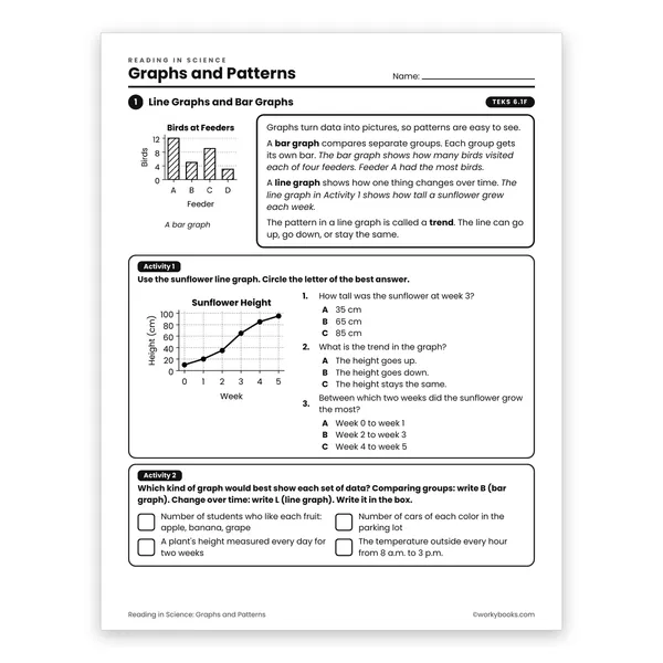 Graphs and Patterns worksheet for grade 6
