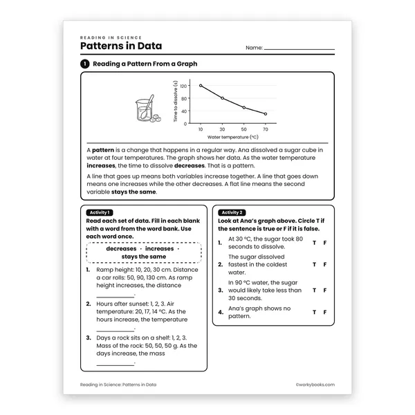 Patterns in Data worksheet for grade 6