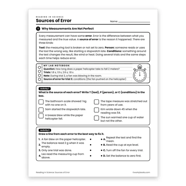 Sources of Error worksheet for grade 6