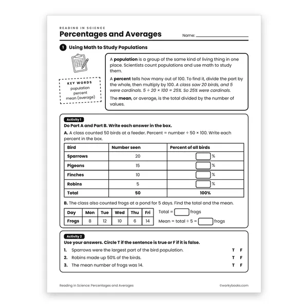 Percentages and Averages worksheet for grade 6