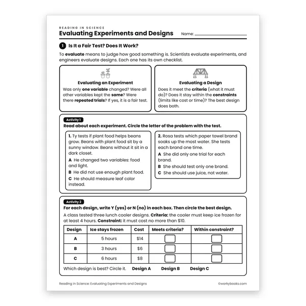 Evaluating Experiments and Designs worksheet for grade 6