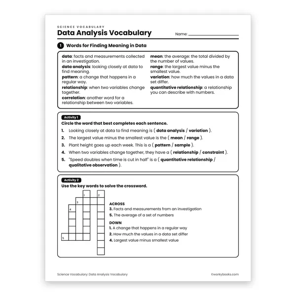 Data Analysis Vocabulary worksheet for grade 6