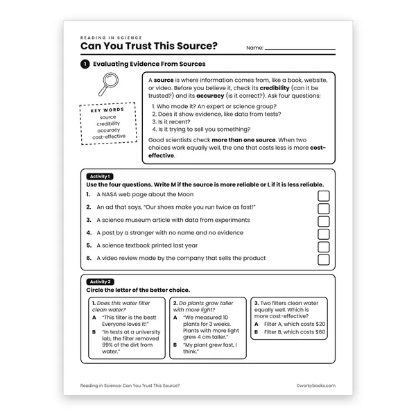 Can You Trust This Source? worksheet for grade 6