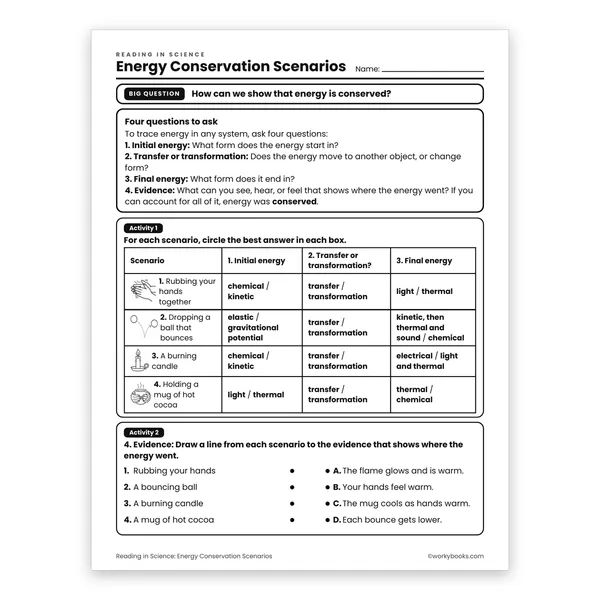 Energy Conservation Scenarios worksheet