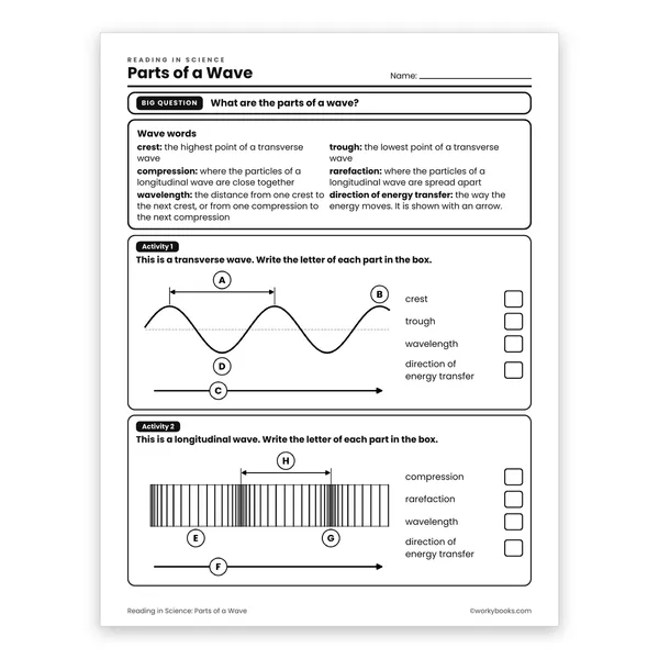Parts of a Wave worksheet for grade 6