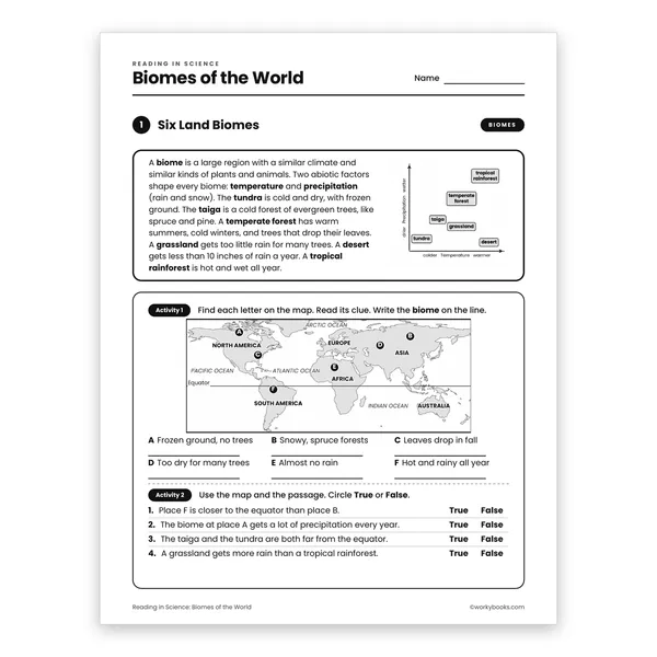 Biomes of the World worksheet for grade 7