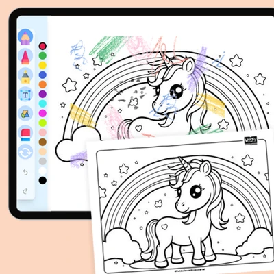 Baby Unicorn with a Rainbow - coloring educational content