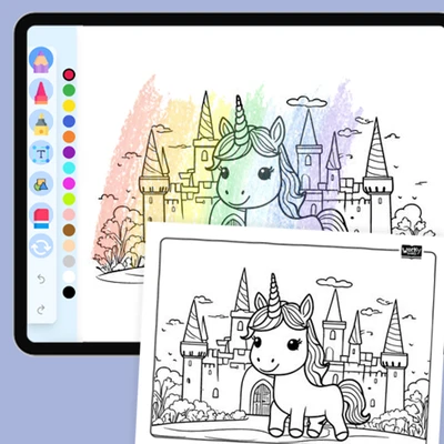 Unicorn and  Magical Castle - coloring educational content