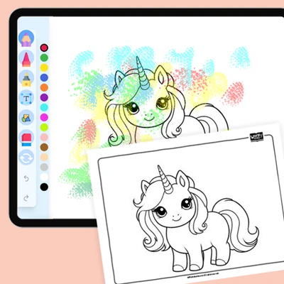 Kawaii Unicorn with Fluffy Mane - coloring educational content