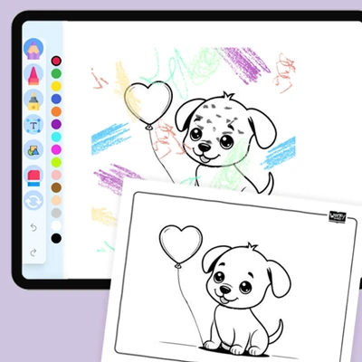 Puppy With a  Balloon - coloring educational content
