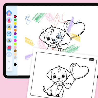 Puppy with a 3 Balloons - coloring educational content