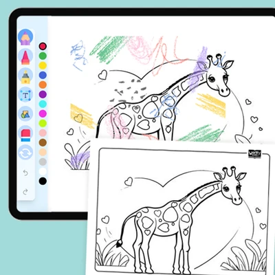 Giraffe with heart-shaped spots - coloring educational content