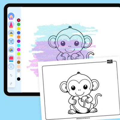 Monkey hugging a heart - coloring educational content