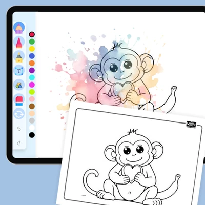 Monkey's Heartfelt Hug - coloring educational content