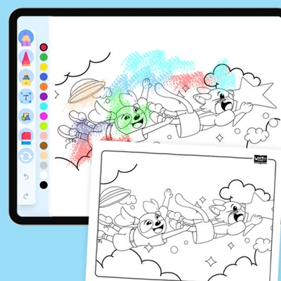 Jo and Selena Flying with Star - coloring educational content