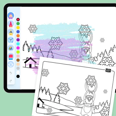 Peyton and Poppy Playing in Snow - coloring educational content